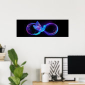 Neon Infinity Symbool met gloeiende Hummingbird Poster (Thuiskantoor)