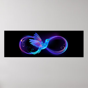 Neon Infinity Symbool met gloeiende Hummingbird Poster