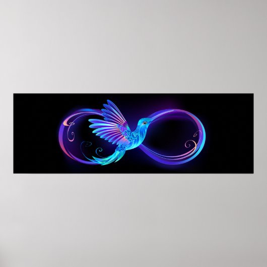 Neon Infinity Symbool met gloeiende Hummingbird Poster (Voorkant)
