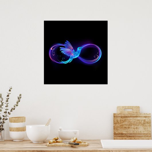 Neon Infinity Symbool met gloeiende Hummingbird Poster (Keuken)