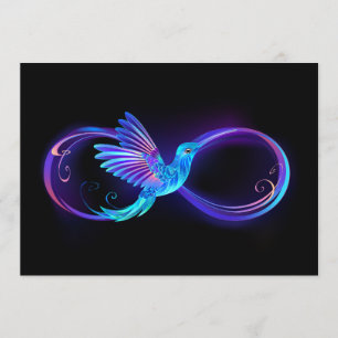 Neon Infinity Symbool met gloeiende Hummingbird Programmakaart
