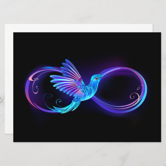 Neon Infinity Symbool met gloeiende Hummingbird Programmakaart (Voorkant / Achterkant)