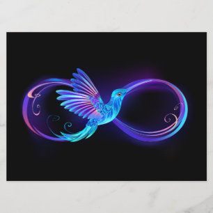 Neon Infinity Symbool met gloeiende Hummingbird Programmakaart