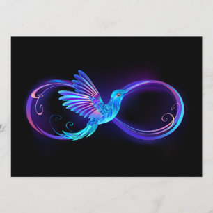 Neon Infinity Symbool met gloeiende Hummingbird Programmakaart