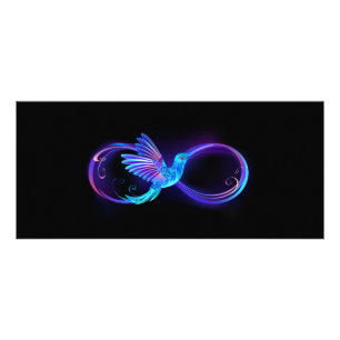 Neon Infinity Symbool met gloeiende Hummingbird Reclamekaart