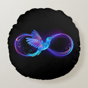Neon Infinity Symbool met gloeiende Hummingbird Rond Kussen