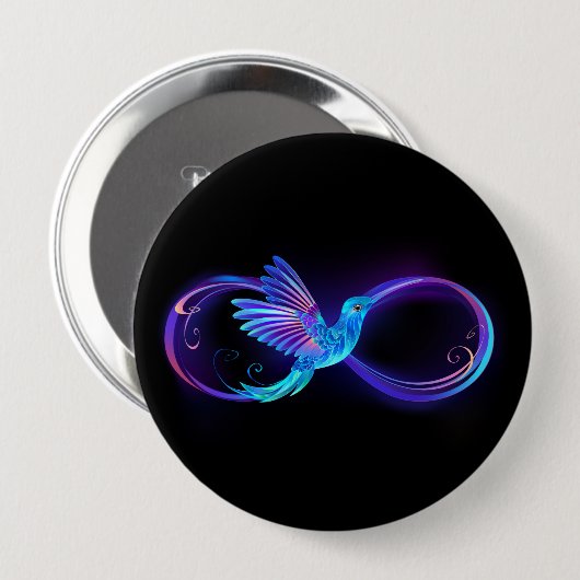Neon Infinity Symbool met gloeiende Hummingbird Ronde Button 4,0 Cm (Voorkant /achterkant)