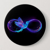 Neon Infinity Symbool met gloeiende Hummingbird Ronde Button 4,0 Cm (Voorkant)