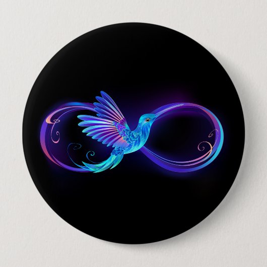 Neon Infinity Symbool met gloeiende Hummingbird Ronde Button 4,0 Cm (Voorkant)