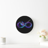 Neon Infinity Symbool met gloeiende Hummingbird Ronde Klok (Huis)