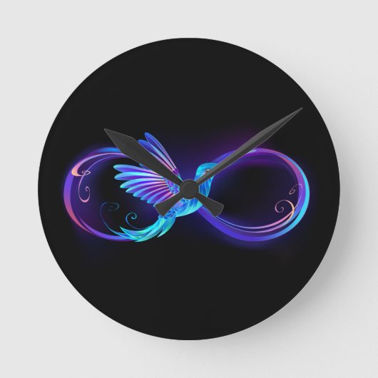 Neon Infinity Symbool met gloeiende Hummingbird Ronde Klok (Voorkant)