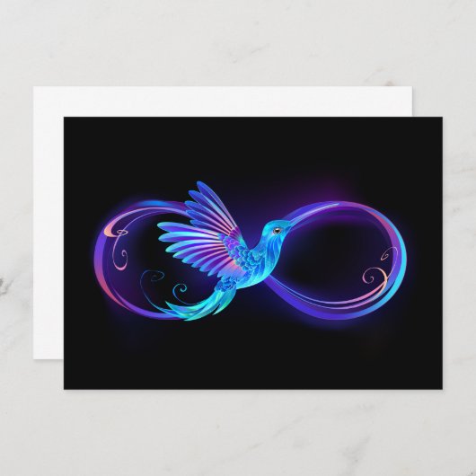 Neon Infinity Symbool met gloeiende Hummingbird Save The Date (Voorkant / Achterkant)