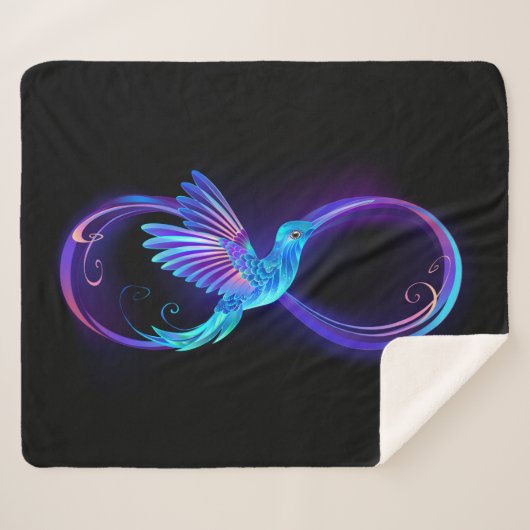 Neon Infinity Symbool met gloeiende Hummingbird Sherpa Deken (Voorkant (horizontaal))