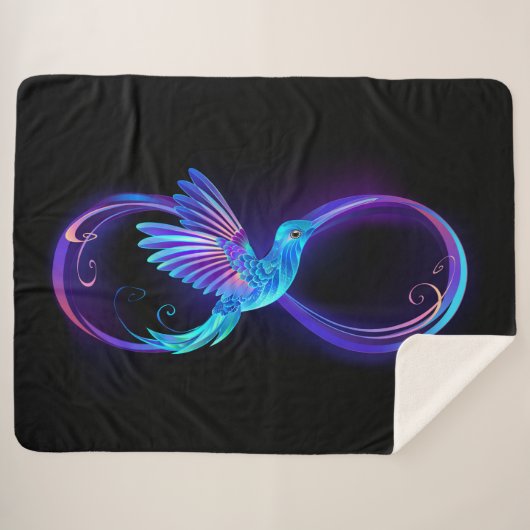 Neon Infinity Symbool met gloeiende Hummingbird Sherpa Deken (Voorkant (horizontaal))