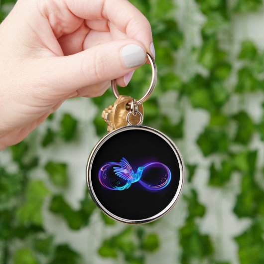 Neon Infinity Symbool met gloeiende Hummingbird Sleutelhanger (Hand)