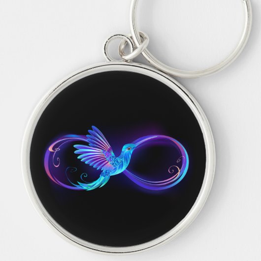 Neon Infinity Symbool met gloeiende Hummingbird Sleutelhanger (Voorkant)