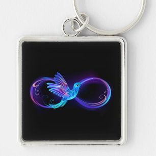 Neon Infinity Symbool met gloeiende Hummingbird Sleutelhanger