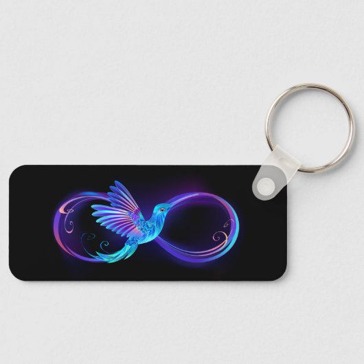 Neon Infinity Symbool met gloeiende Hummingbird Sleutelhanger (Voorkant)