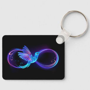 Neon Infinity Symbool met gloeiende Hummingbird Sleutelhanger
