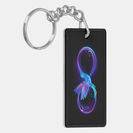 Neon Infinity Symbool met gloeiende Hummingbird Sleutelhanger (Voorkant Links)