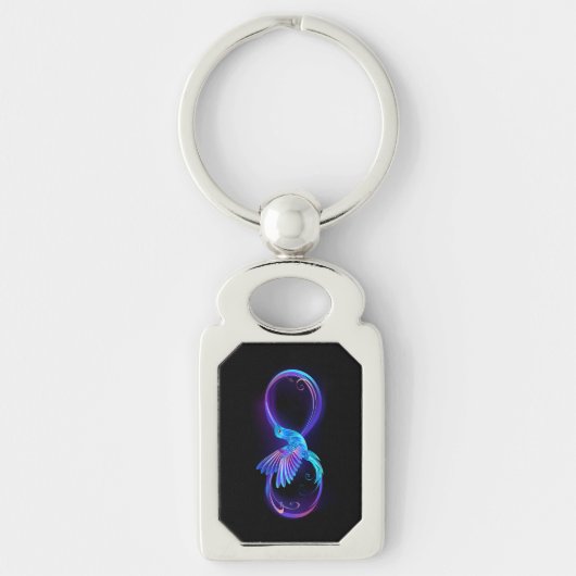 Neon Infinity Symbool met gloeiende Hummingbird Sleutelhanger (Voorkant)