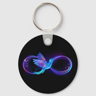 Neon Infinity Symbool met gloeiende Hummingbird Sleutelhanger