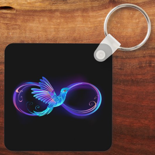 Neon Infinity Symbool met gloeiende Hummingbird Sleutelhanger (Achterkant)