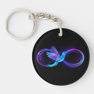 Neon Infinity Symbool met gloeiende Hummingbird Sleutelhanger