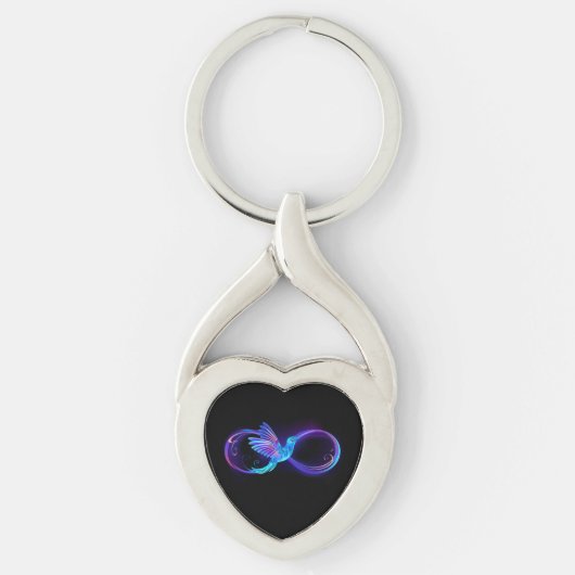 Neon Infinity Symbool met gloeiende Hummingbird Sleutelhanger (Voorkant)