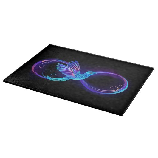 Neon Infinity Symbool met gloeiende Hummingbird Snijplank (Hoek)