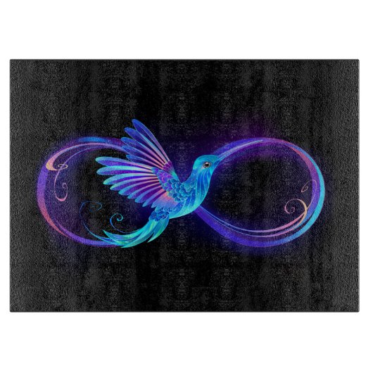 Neon Infinity Symbool met gloeiende Hummingbird Snijplank (Voorkant)