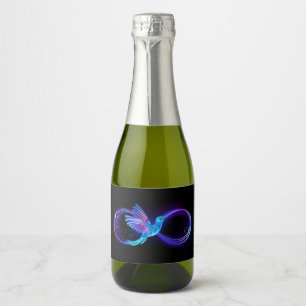 Neon Infinity Symbool met gloeiende Hummingbird Sparkling Wijnetiket