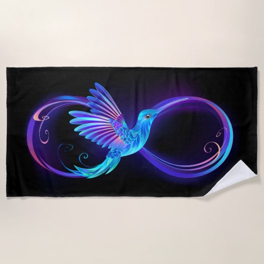 Neon Infinity Symbool met gloeiende Hummingbird Strandlaken (Voorkant)