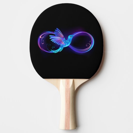Neon Infinity Symbool met gloeiende Hummingbird Tafeltennisbatje (Voorkant)