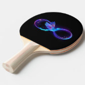 Neon Infinity Symbool met gloeiende Hummingbird Tafeltennisbatje (Voorkant Gekanteld)