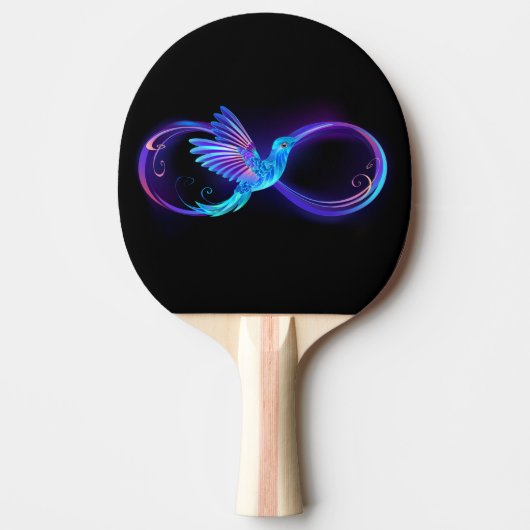 Neon Infinity Symbool met gloeiende Hummingbird Tafeltennisbatje (Voorkant)
