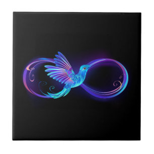 Neon Infinity Symbool met gloeiende Hummingbird Tegeltje