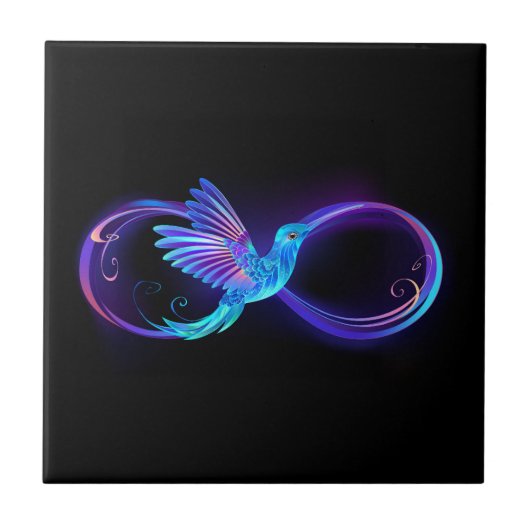 Neon Infinity Symbool met gloeiende Hummingbird Tegeltje (Voorkant)