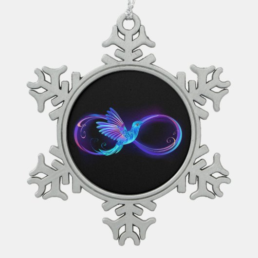 Neon Infinity Symbool met gloeiende Hummingbird Tin Sneeuwvlok Ornament (Voorkant)