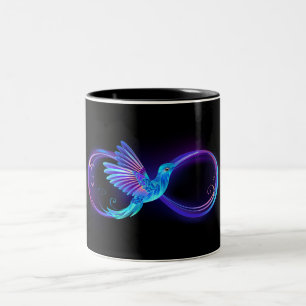 Neon Infinity Symbool met gloeiende Hummingbird Tweekleurige Koffiemok