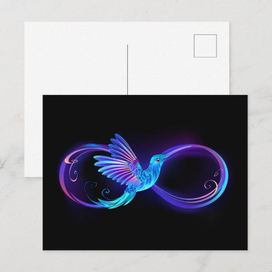 Neon Infinity Symbool met gloeiende Hummingbird Uitnodiging Briefkaart (Voorkant / Achterkant)