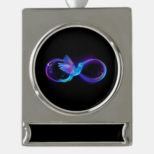 Neon Infinity Symbool met gloeiende Hummingbird Verzilverd Banner Ornament