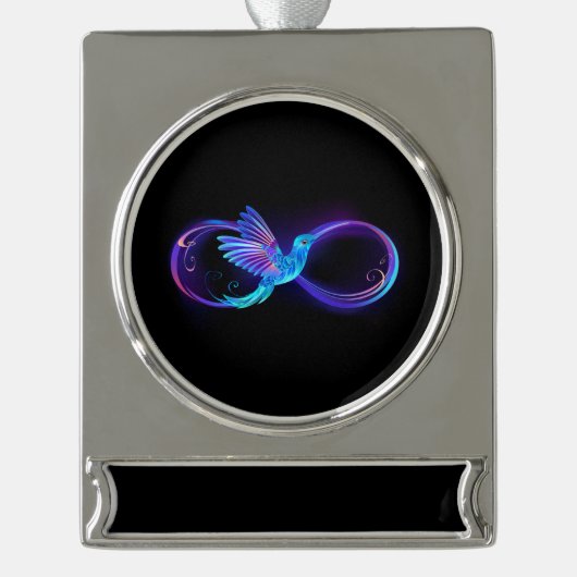 Neon Infinity Symbool met gloeiende Hummingbird Verzilverd Banner Ornament (Voorkant)