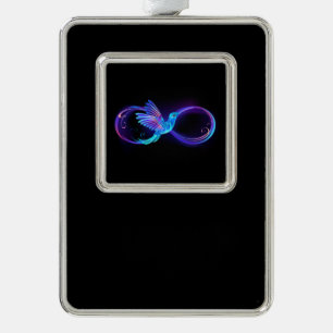 Neon Infinity Symbool met gloeiende Hummingbird Verzilverd Omlijst Ornament