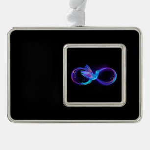 Neon Infinity Symbool met gloeiende Hummingbird Verzilverd Omlijst Ornament
