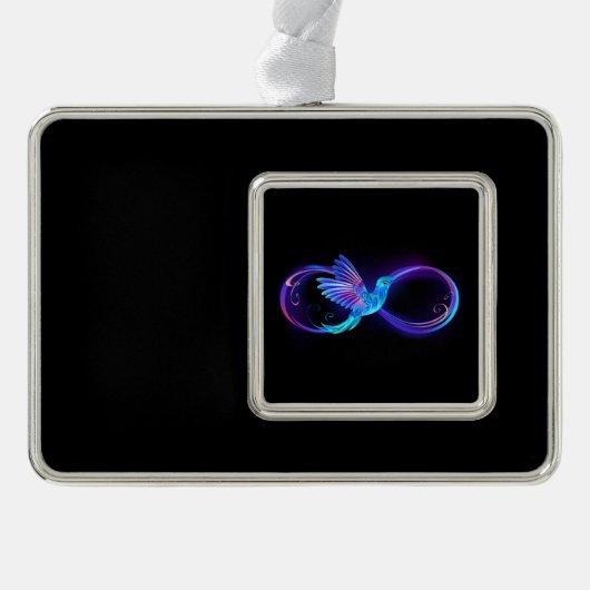 Neon Infinity Symbool met gloeiende Hummingbird Verzilverd Omlijst Ornament (Voorkant)