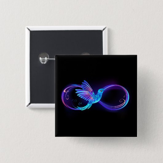 Neon Infinity Symbool met gloeiende Hummingbird Vierkante Button 5,1 Cm (Voorkant /achterkant)