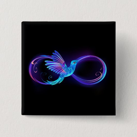 Neon Infinity Symbool met gloeiende Hummingbird Vierkante Button 5,1 Cm (Voorkant)