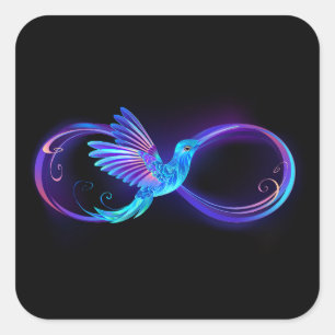 Neon Infinity Symbool met gloeiende Hummingbird Vierkante Sticker