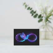 Neon Infinity Symbool met gloeiende Hummingbird Visitekaartje (Staand voorkant)